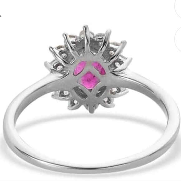 Authentic Montepuez Ruby & White Zircon Ring Platinum over 925 Sz 6! ❤️ - Picture 4 of 13